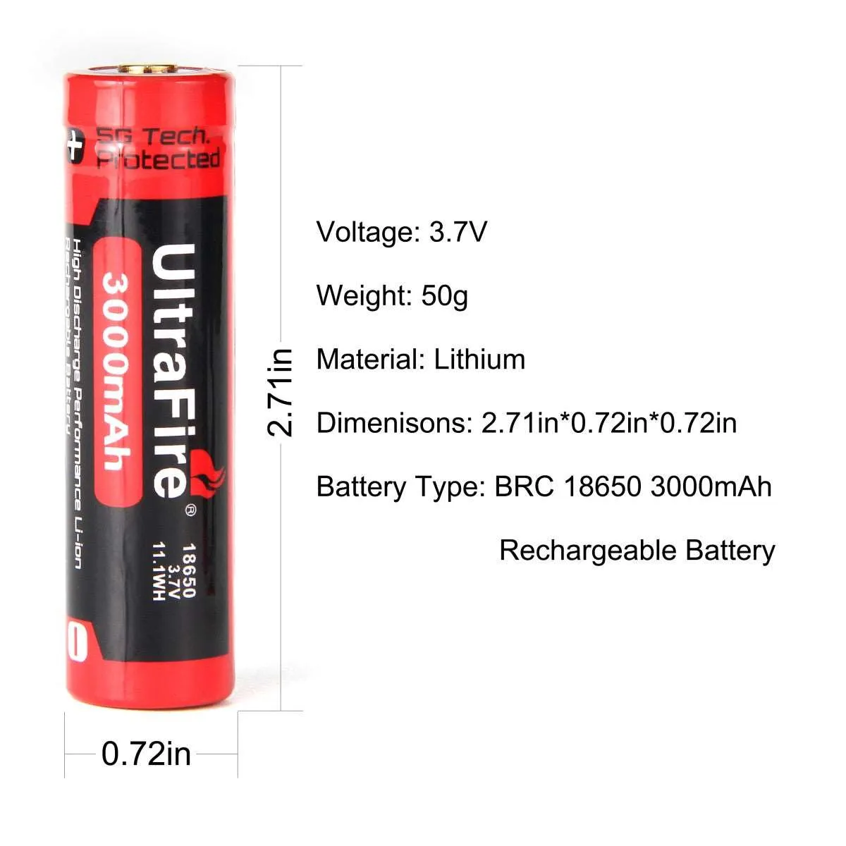 18650 3000mAh 3.7V Pro Rechargeable Batteries (2-Pack)
