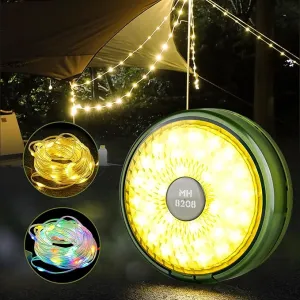 2 in 1 Camping String Lights RGB & Warm String Lights 8 Lighting Modes Camping Lantern Rechargeable String Lights Portable Camping Lights Flashlight for Camping/Emergency/Outdoor/Indoor