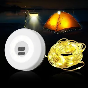 2 in 1 Camping String Lights Warm String Lights with 12 Lighting Modes 30s Quick Roll Up Portable String Lights USB Rechargeable Camping Lantern for Tent, Camping, Party Decor