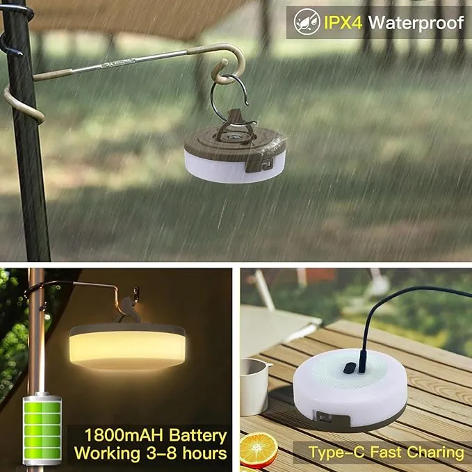 2 in 1 Camping String Lights Warm String Lights with 12 Lighting Modes 30s Quick Roll Up Portable String Lights USB Rechargeable Camping Lantern for Tent, Camping, Party Decor