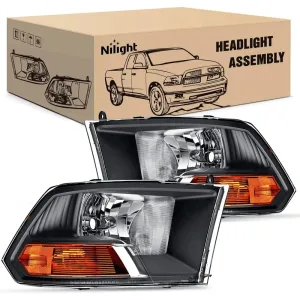 2009-2012 Dodge Ram 1500 2500 3500 Headlights Assembly Dual Beam Black Case