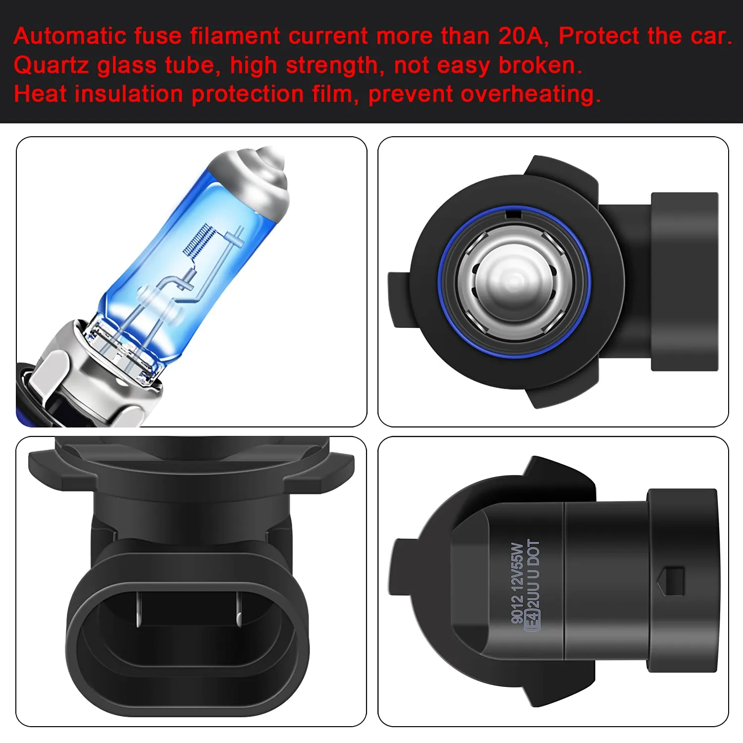 2PCS HB4 9006 55W Halogen Bulbs 5000K Warm White Headlights