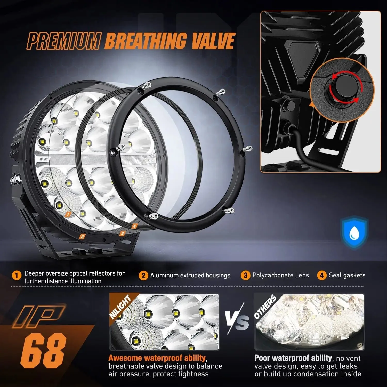 7 Inch 90W 9850LM Round Spot Flood Built-in EMC DRL LED Work Lights (Pair) | 12AWG DT Wire