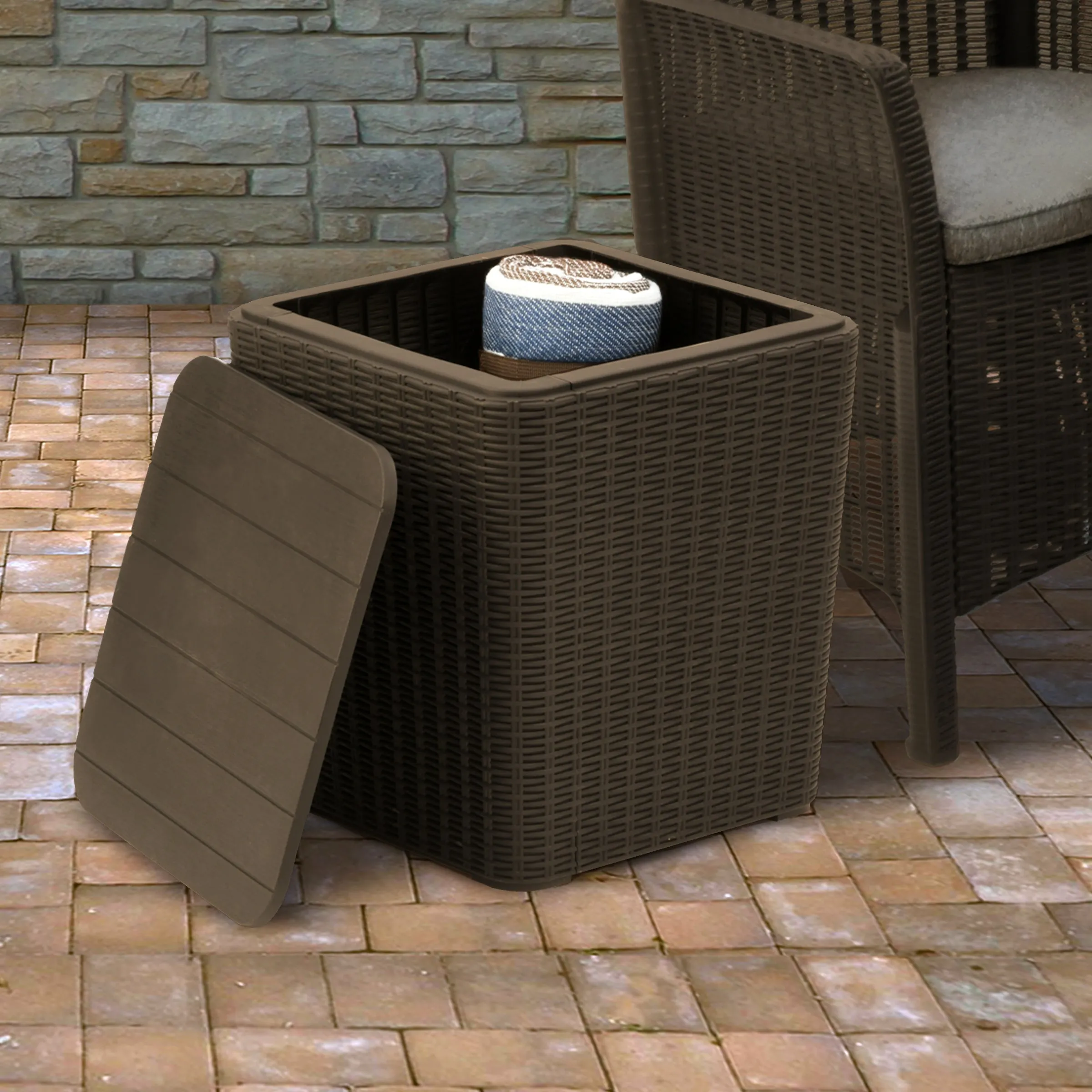 Arendal Collection Wicker Texture All-Weather Storage Box
