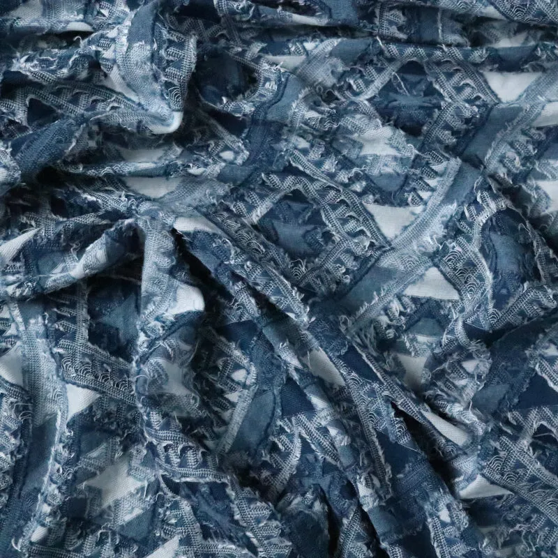 Blue Diamond Patterned Terry Rayon Clip Jacquard