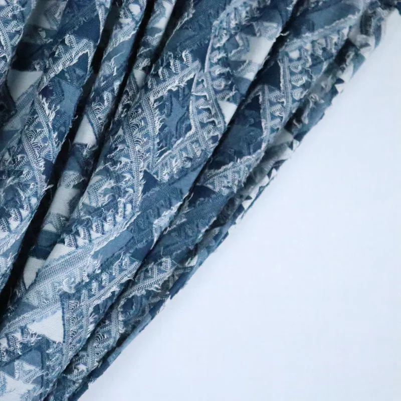 Blue Diamond Patterned Terry Rayon Clip Jacquard