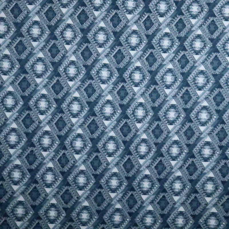 Blue Diamond Patterned Terry Rayon Clip Jacquard