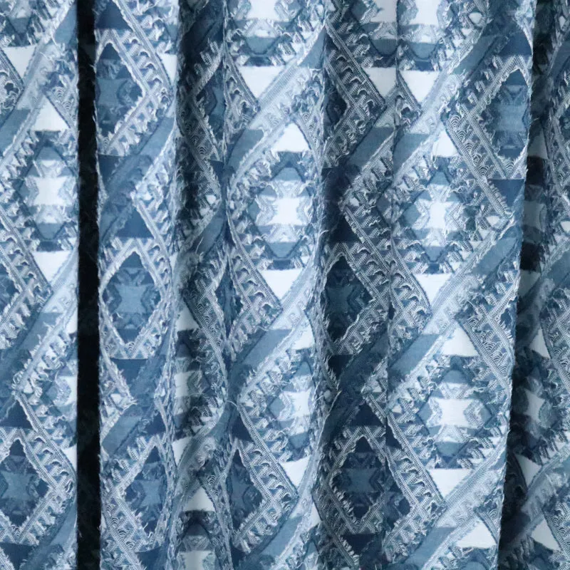 Blue Diamond Patterned Terry Rayon Clip Jacquard