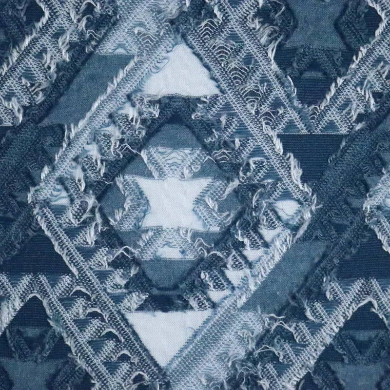 Blue Diamond Patterned Terry Rayon Clip Jacquard