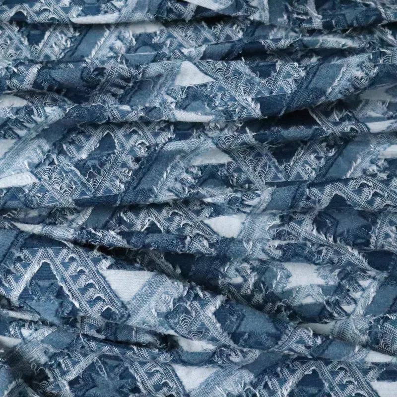 Blue Diamond Patterned Terry Rayon Clip Jacquard