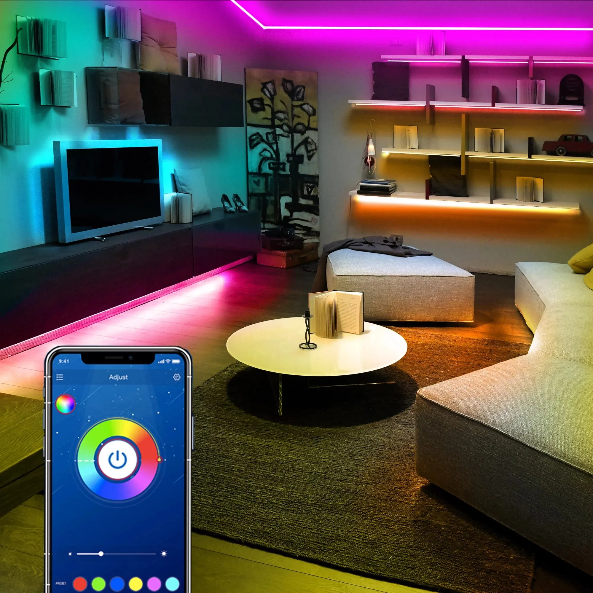 DAYBETTER 50ft Bluetooth LED Strip Lights,Color Changing Music Sync with Remote Control,Timer Schedule,Led Lights for Room,Bedroom(APP Remote  Mic)