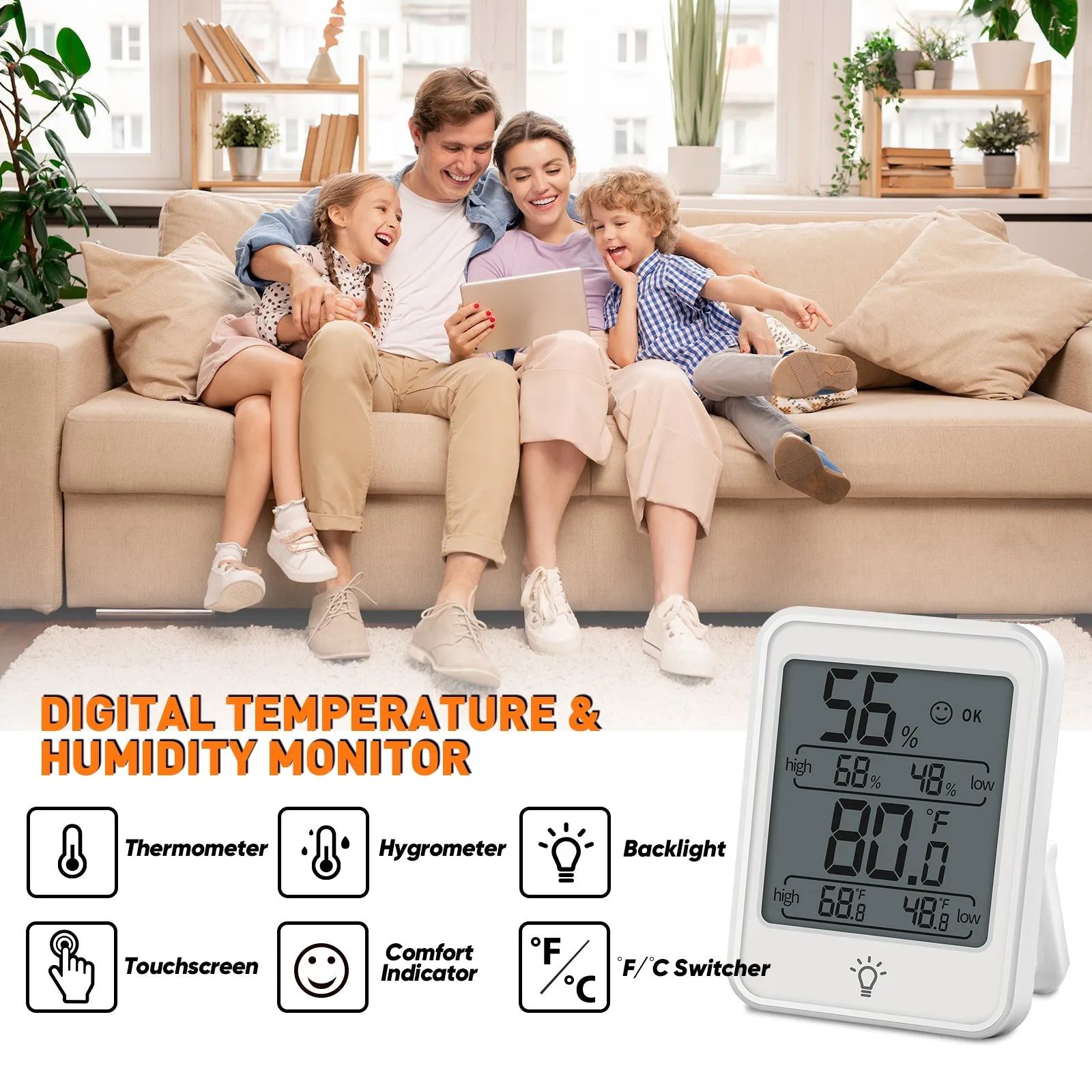Digital Hygrometer Thermometer Humidity Gauge with Backlight Display