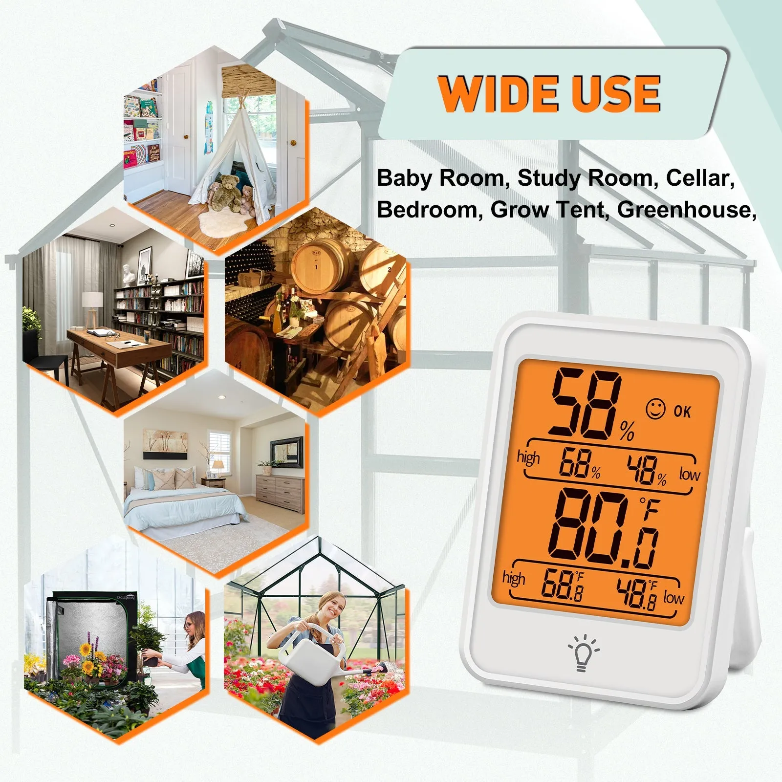 Digital Hygrometer Thermometer Humidity Gauge with Backlight Display