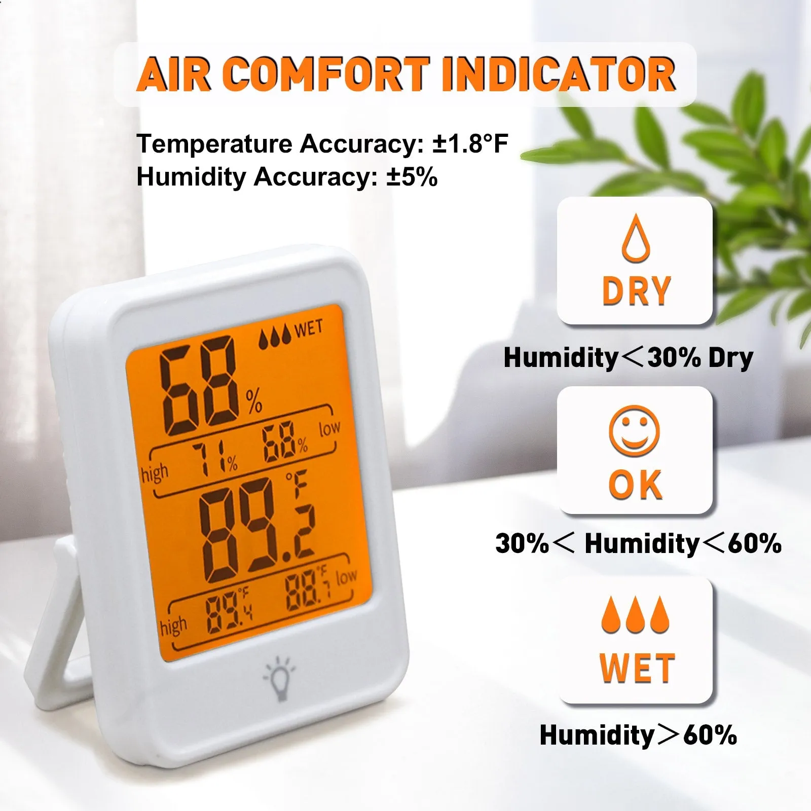 Digital Hygrometer Thermometer Humidity Gauge with Backlight Display