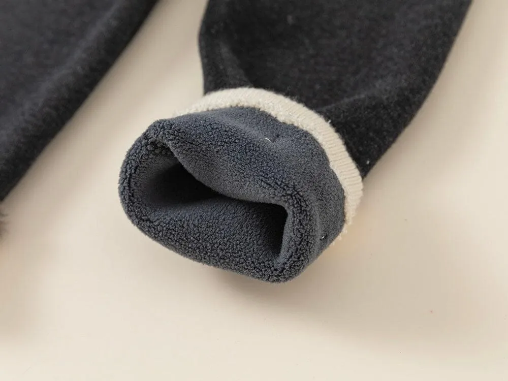 Embroidered Cherry Rolled Hem Winter Fleece Leggings