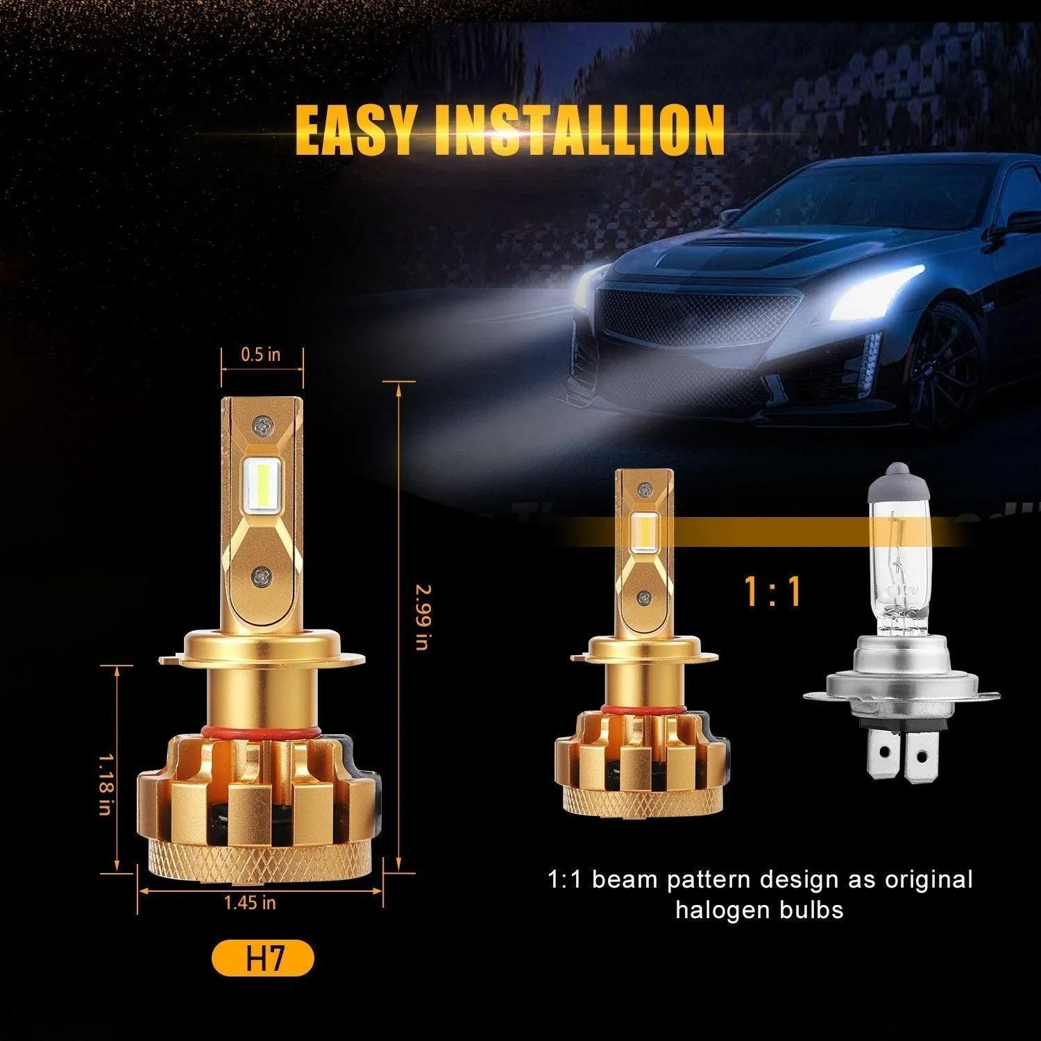 For 2007-2015 Mercedes-Benz ML63 AMG with Halogen Headlamps F-16 Plus Series Built-in Canbus LED Light Bulbs High Low Beam Bundle