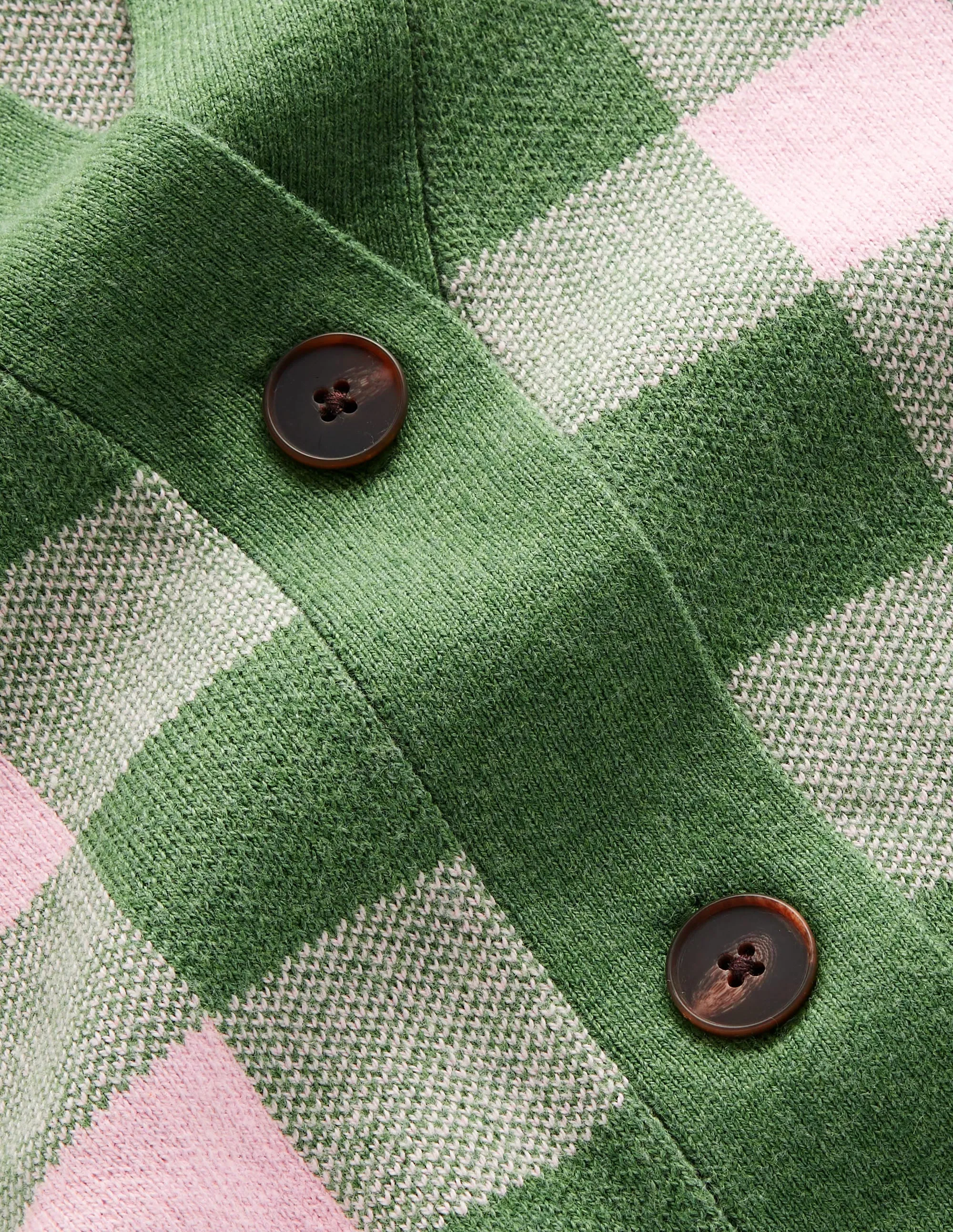 Gingham Cardigan-Green Tambourine, Orchid Pink