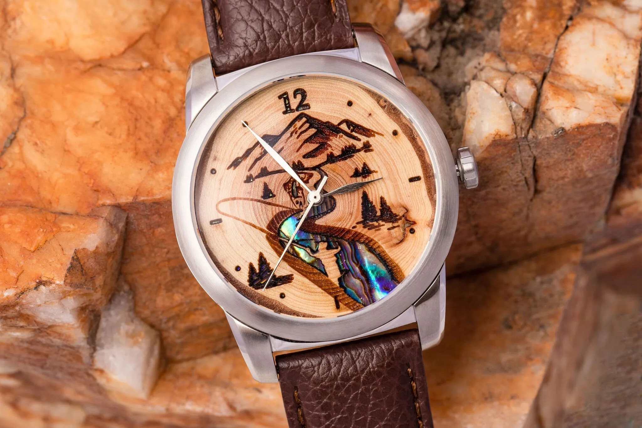 Gold Watch with Fisherman and Mother of Pearl Inlay