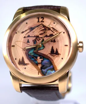 Gold Watch with Fisherman and Mother of Pearl Inlay