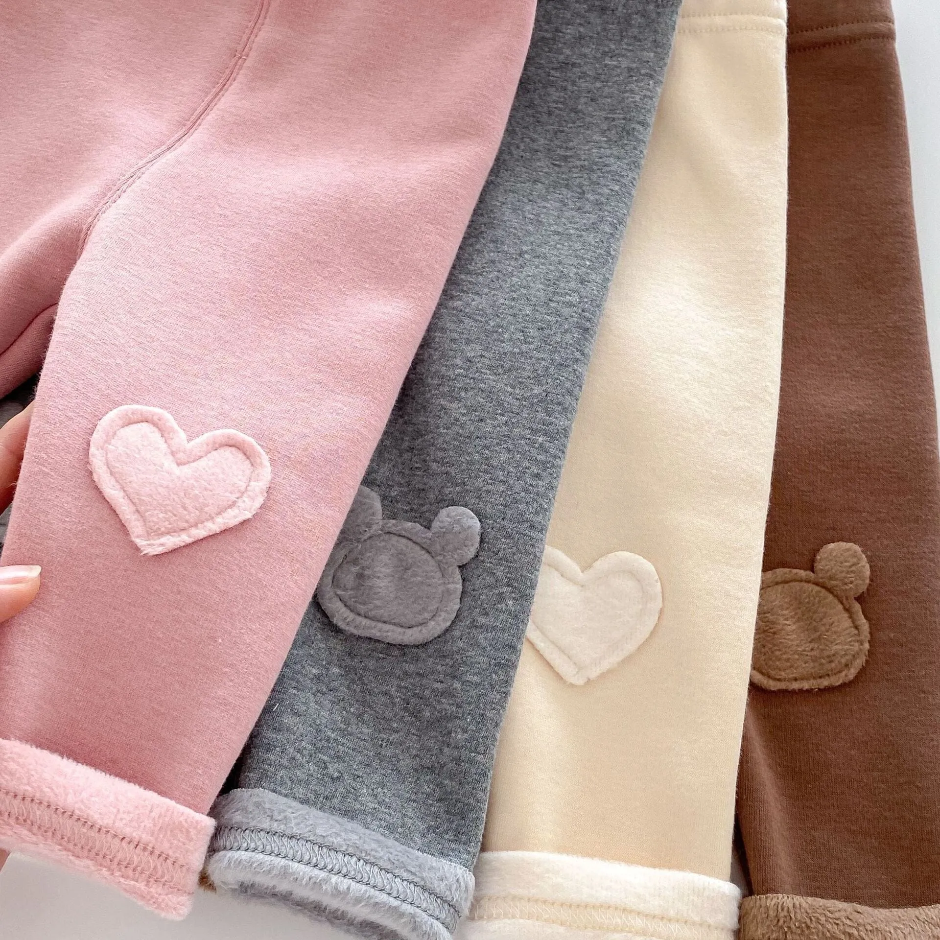 Heart & Bear Patch Winter Plush Leggings
