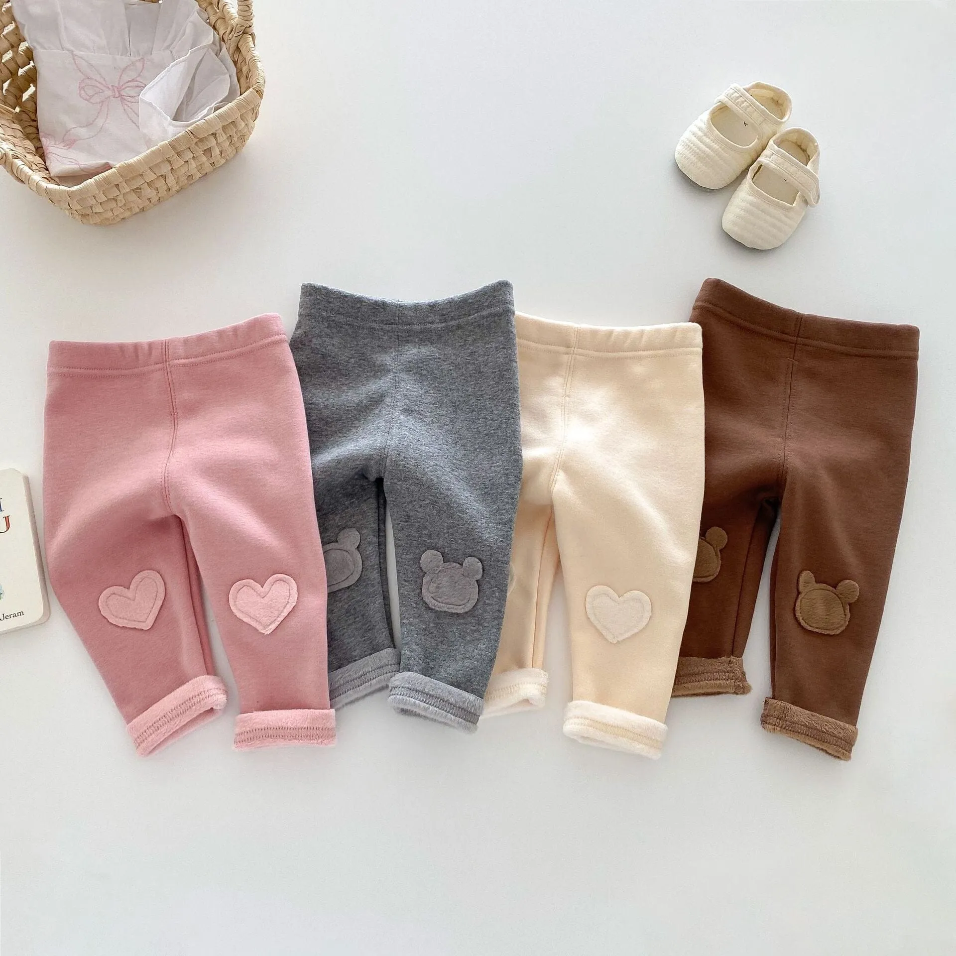 Heart & Bear Patch Winter Plush Leggings