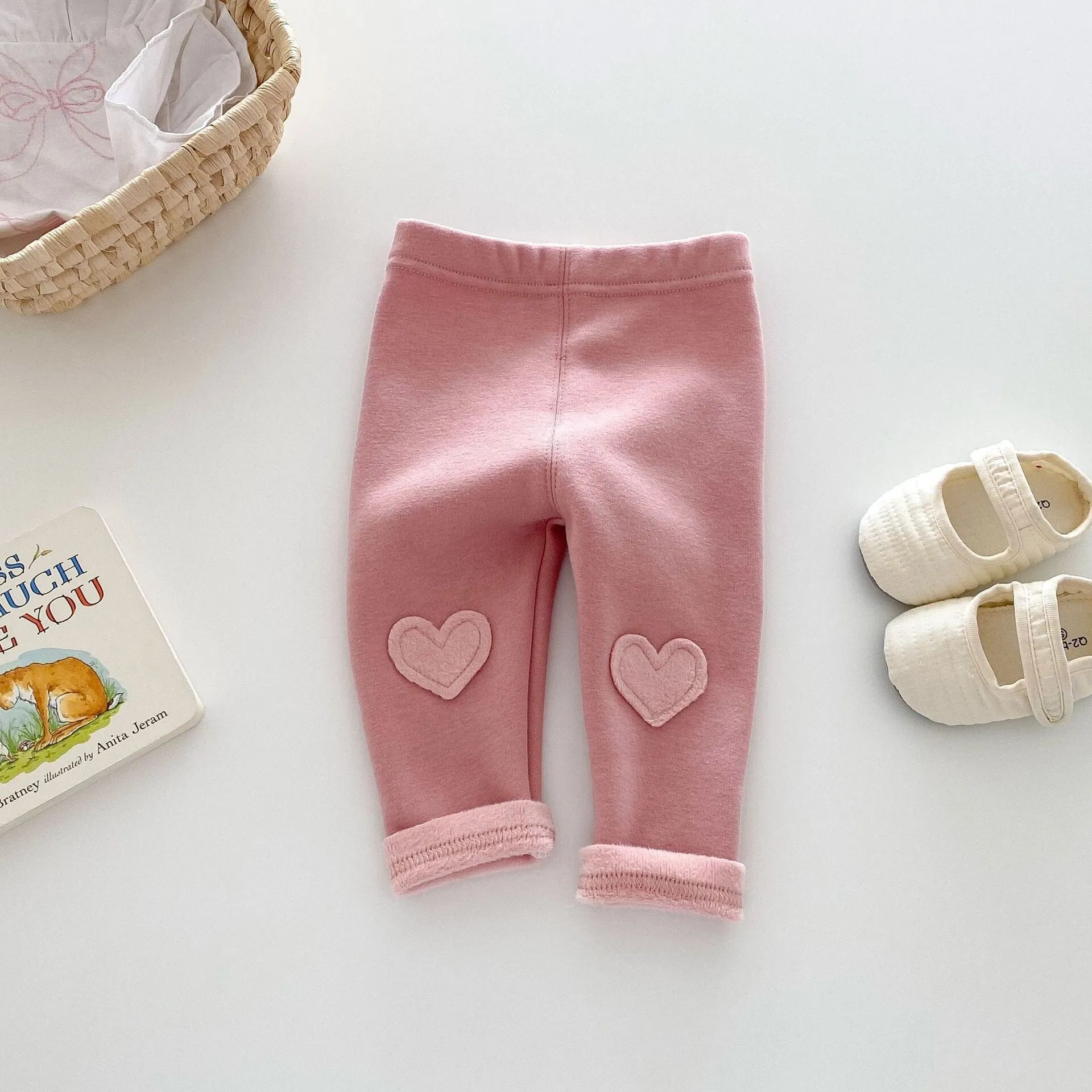 Heart & Bear Patch Winter Plush Leggings
