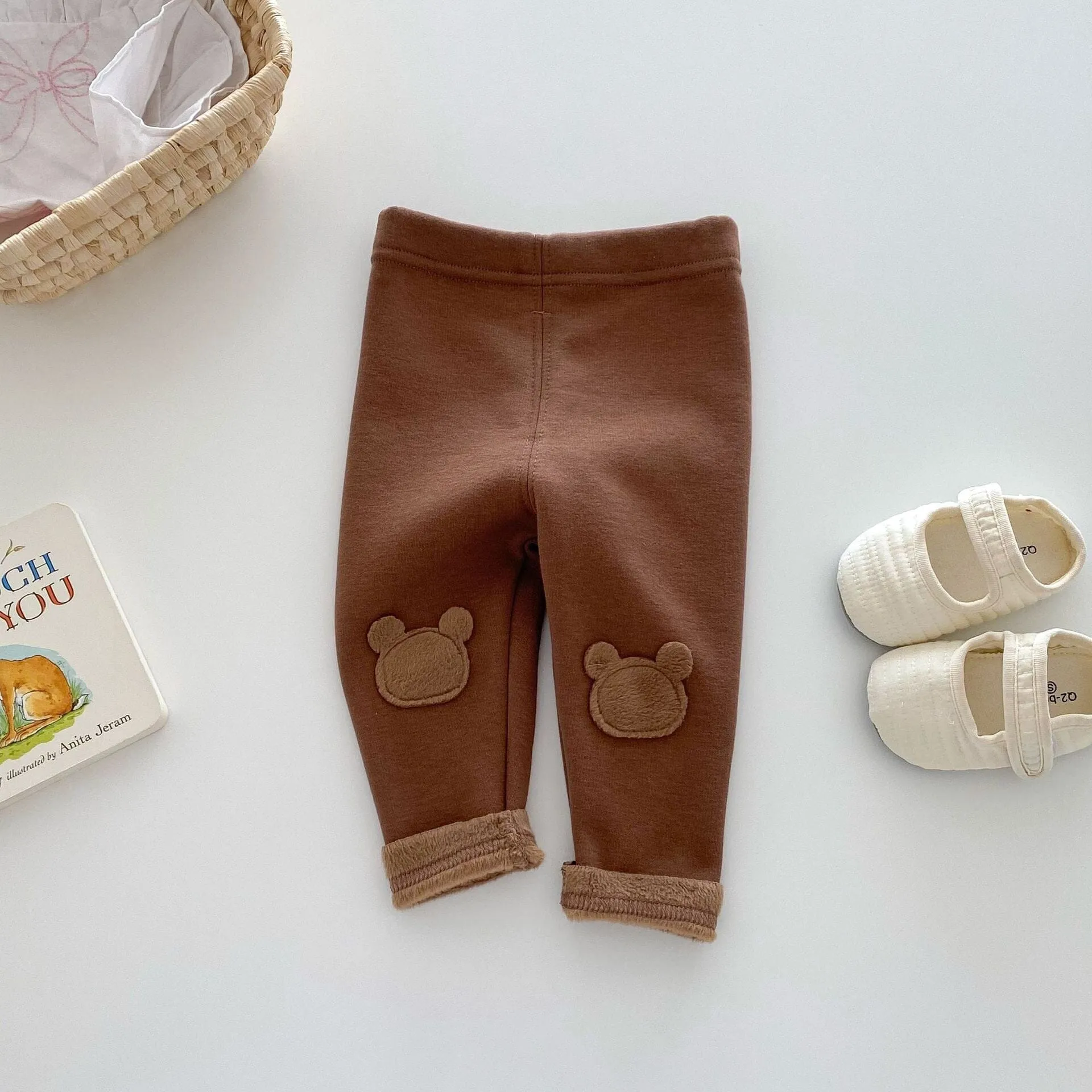 Heart & Bear Patch Winter Plush Leggings