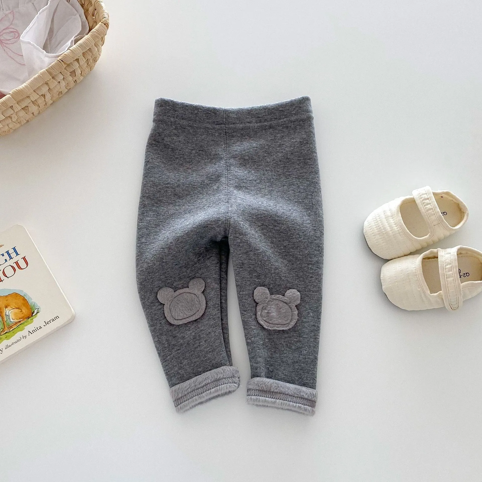 Heart & Bear Patch Winter Plush Leggings