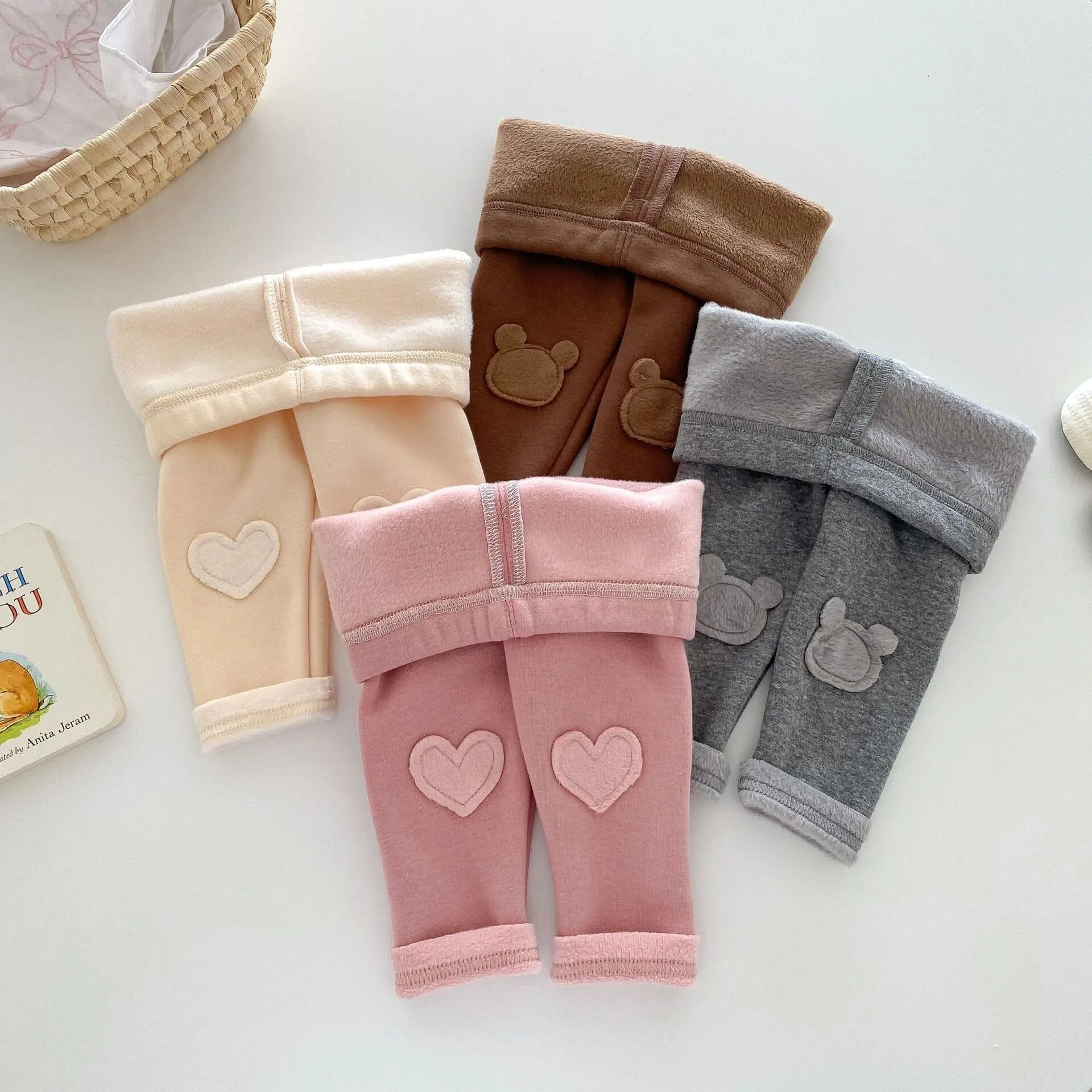 Heart & Bear Patch Winter Plush Leggings