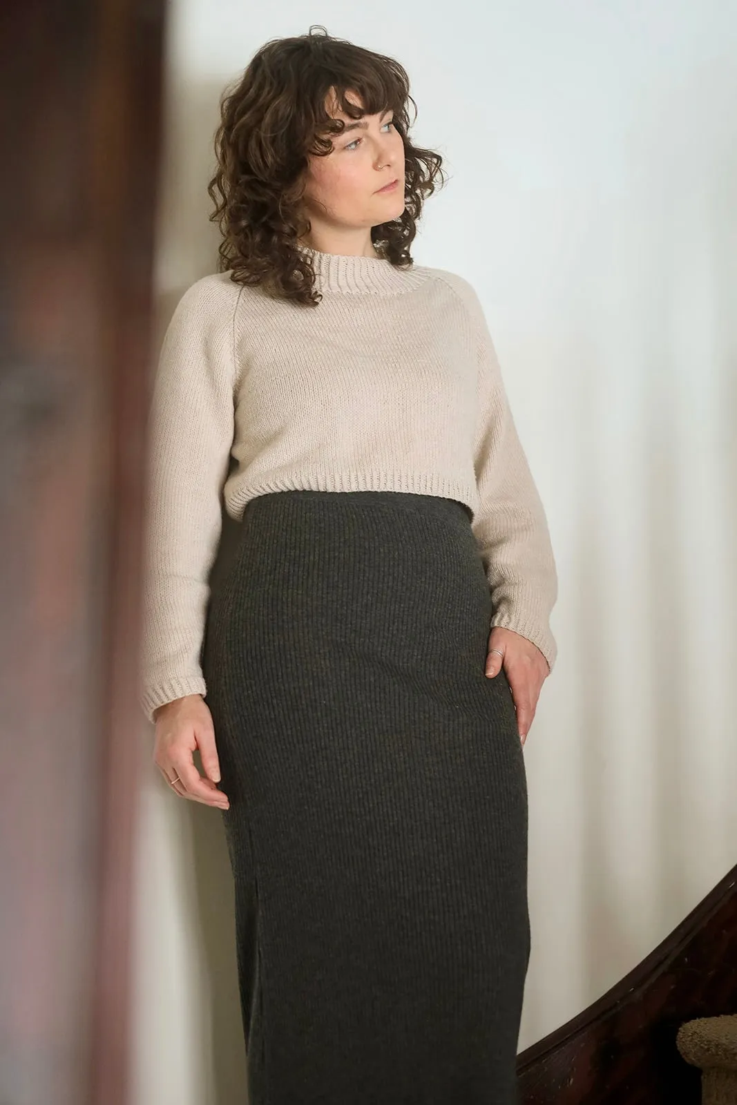 Merino Rib Skirt In Charcoal Grey
