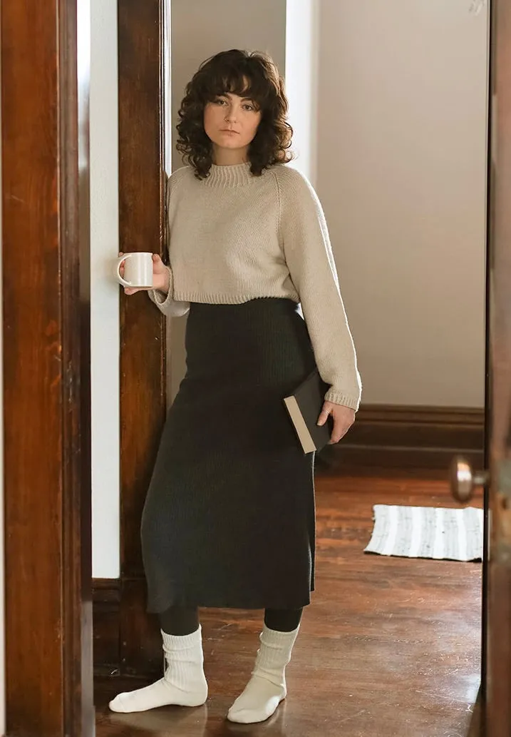 Merino Rib Skirt In Charcoal Grey