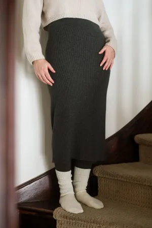 Merino Rib Skirt In Charcoal Grey