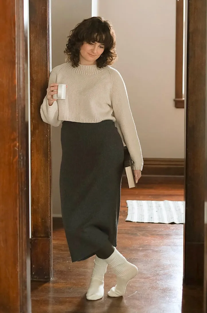 Merino Rib Skirt In Charcoal Grey