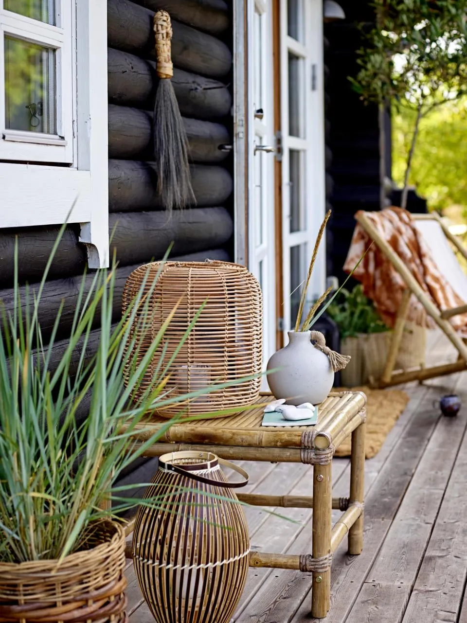 Nei Lantern w/Glass, Nature, Rattan
