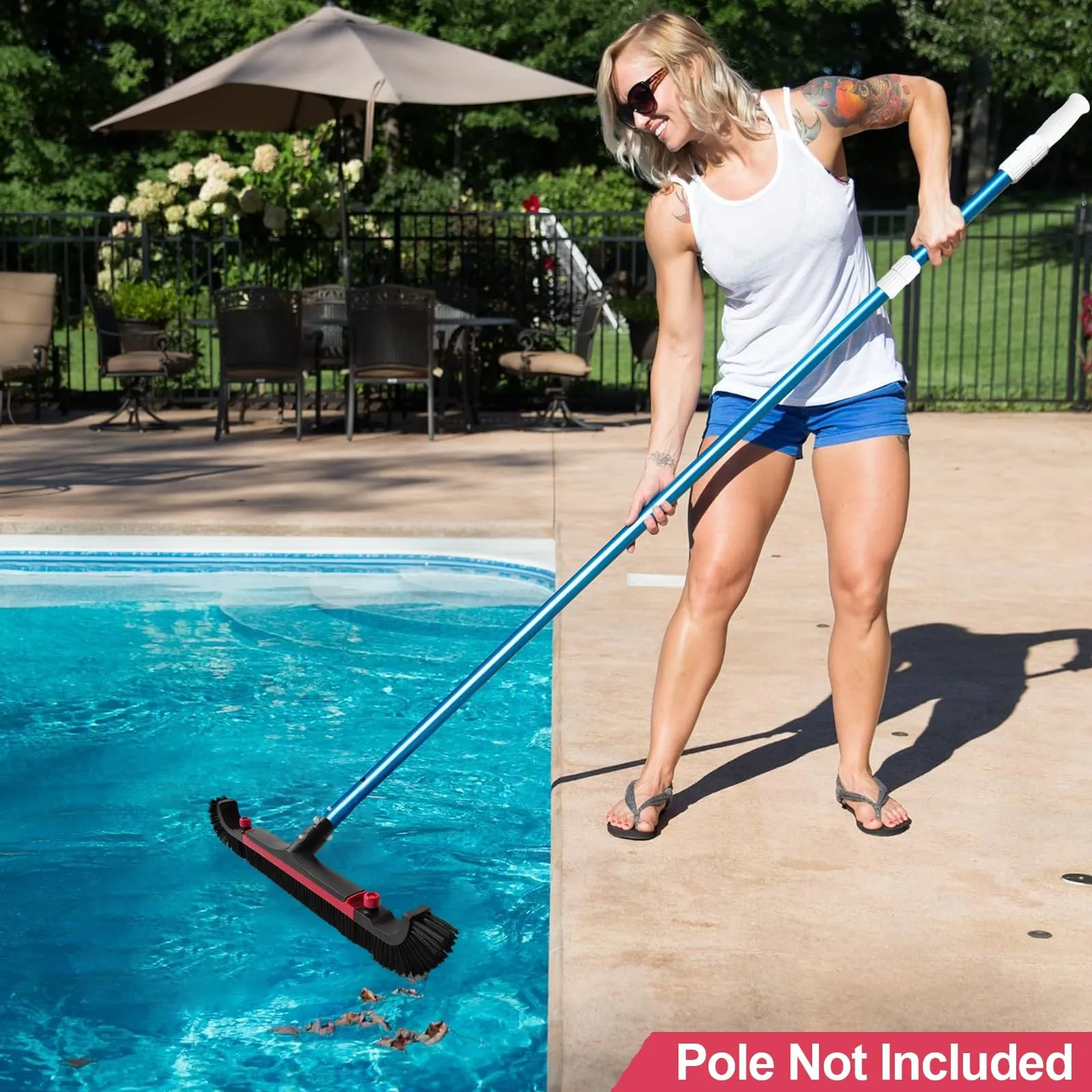 Poolvio 22" Extra-Wide Pool Brush Head, Heavy-Duty Pool Scrubber Brush with Detachable Corner Brush & Strong Nylon Bristles for Walls & Floors in Above-Ground and Inground Pools (Red)