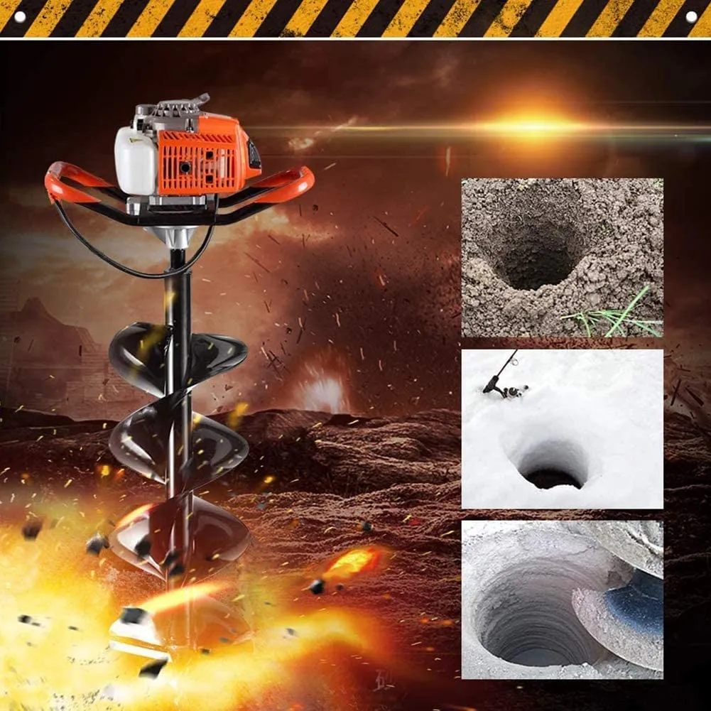 PRIJESSE 72cc Post Hole Digger 2-Stroke Petrol Gas Powered Earth Digger with 2 Extension Rods   3 Auger Drill Bits (4" 8" & 12") for Farm Garden Plant