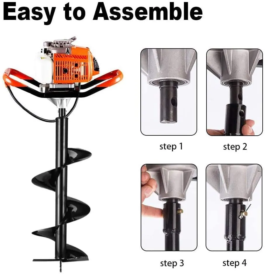PRIJESSE 72cc Post Hole Digger 2-Stroke Petrol Gas Powered Earth Digger with 2 Extension Rods   3 Auger Drill Bits (4" 8" & 12") for Farm Garden Plant