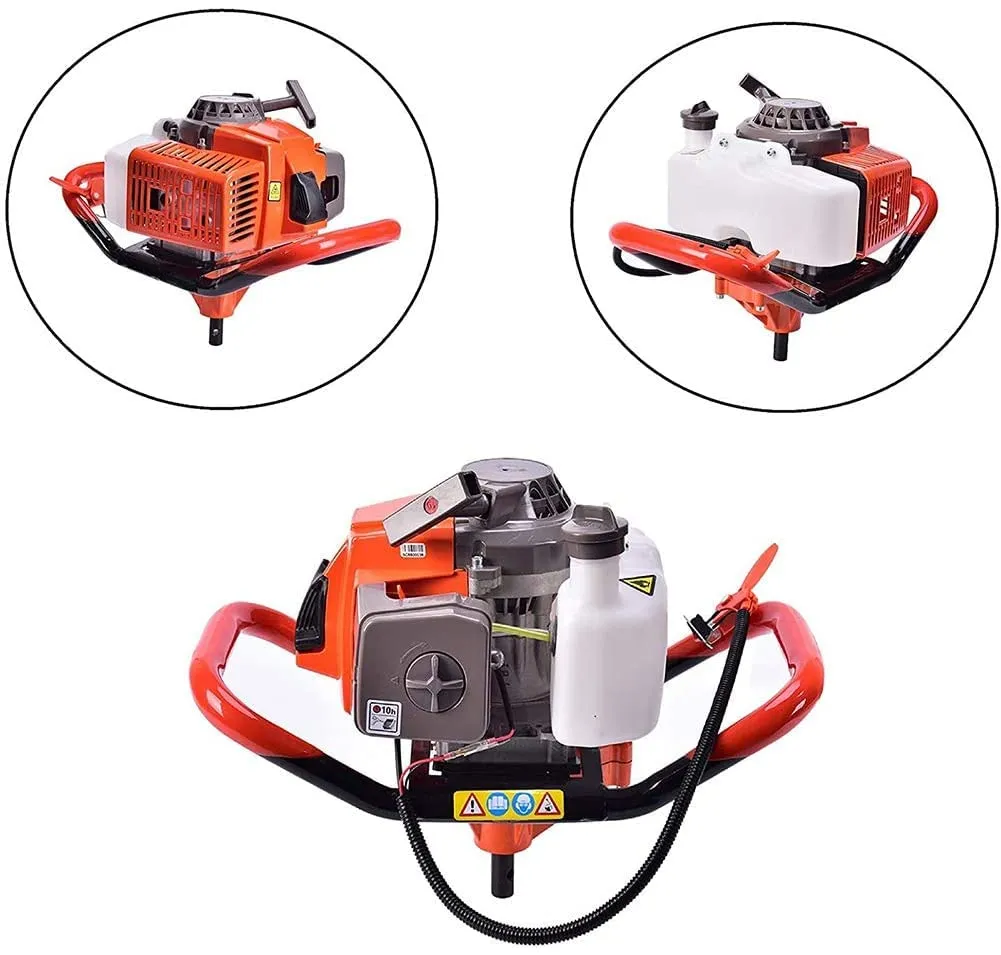 PRIJESSE 72cc Post Hole Digger 2-Stroke Petrol Gas Powered Earth Digger with 2 Extension Rods   3 Auger Drill Bits (4" 8" & 12") for Farm Garden Plant