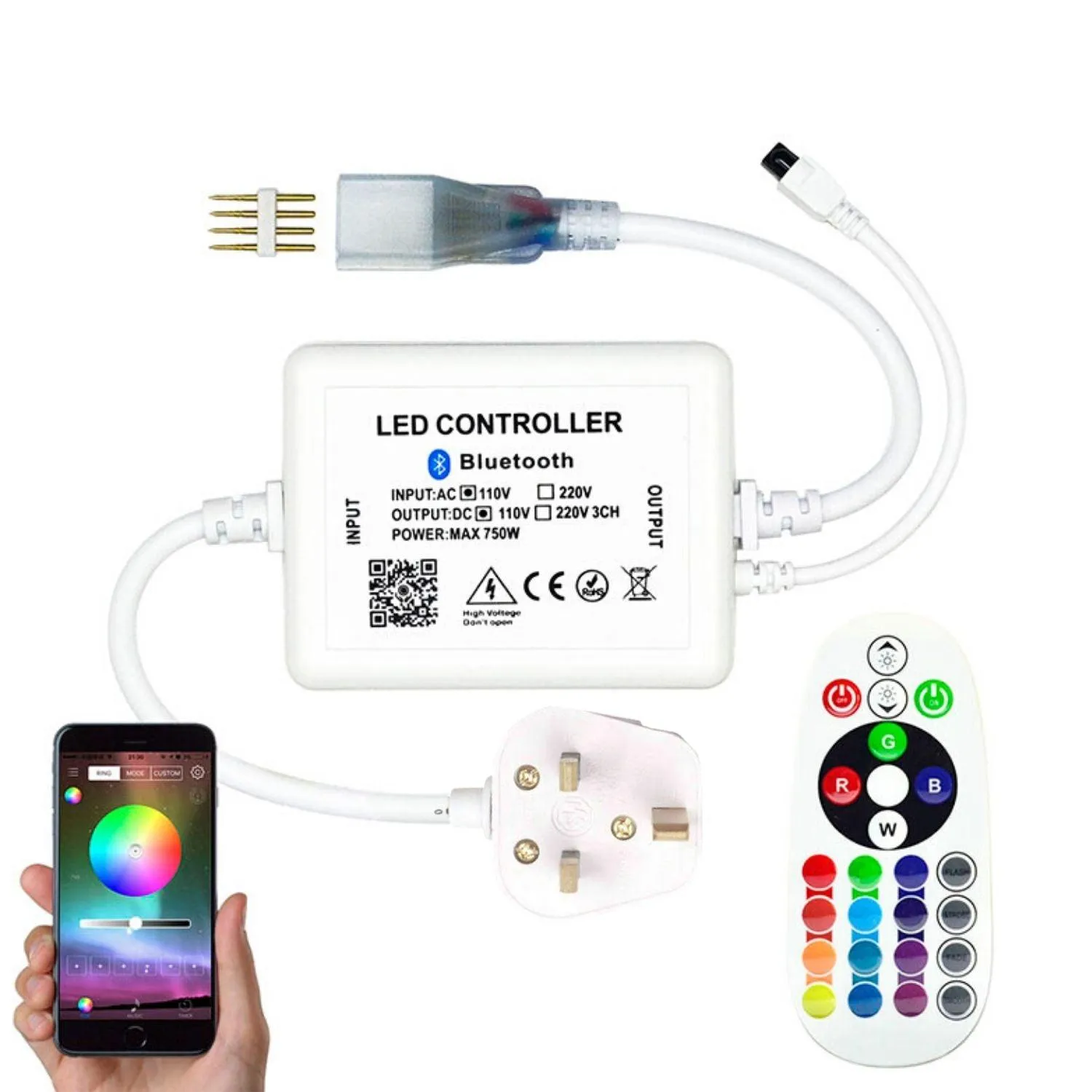 RGB Neon Flex 220V 240V 14x25mm IP65 Bluetooth Controller & Remote